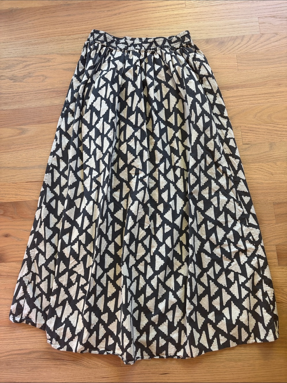 Zara Navy/Charcoal & Cream Abstract Print Cotton Midi Maxi Skirt Size M